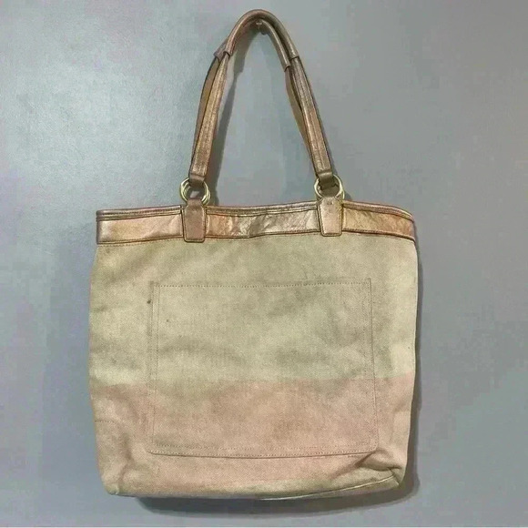 AUTHENTIC COACH 17031 AUDREY CORAL CANVAS TOTE PURSE BAG CREAM PINK VACATION - Picture 3 of 12